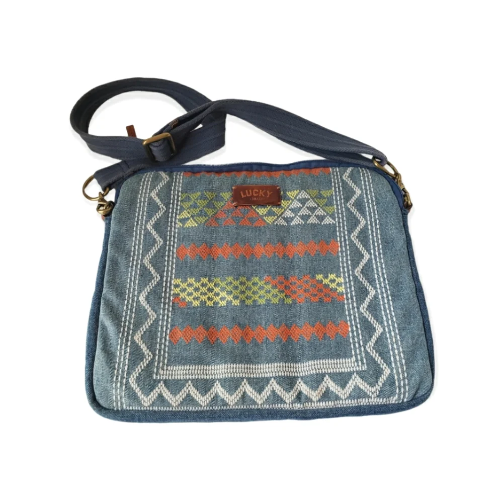 Vintage Lucky Brand Denim Embroidered Laptop Bag